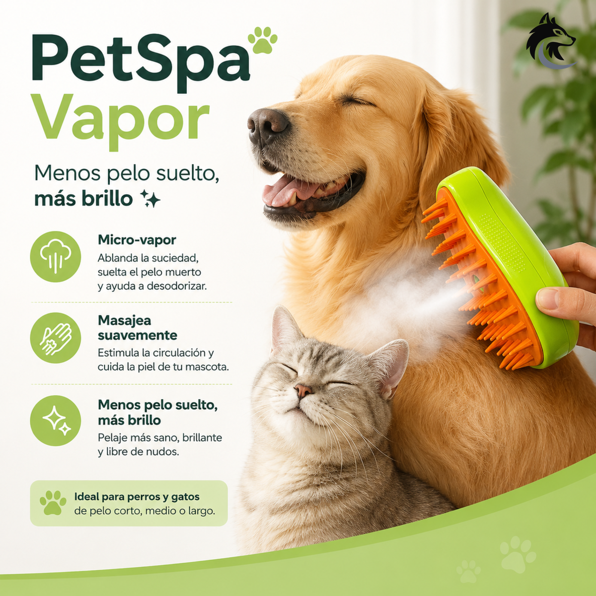 PetSpa Vapor - Menos pelo suelto, más brillo